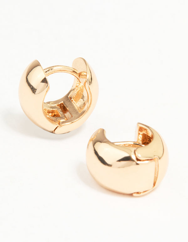 Gold Thick Short Mini Huggie Earrings