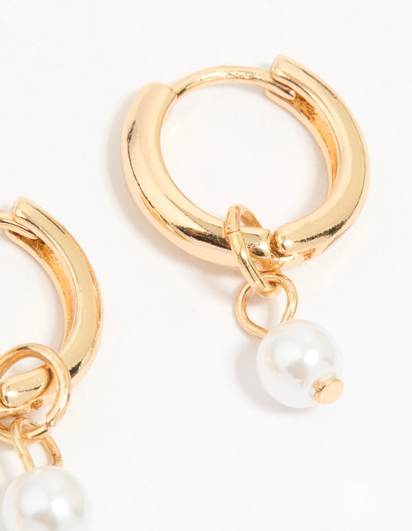 Gold Mixed Pearl Charm Huggie Earrings 3-Pack