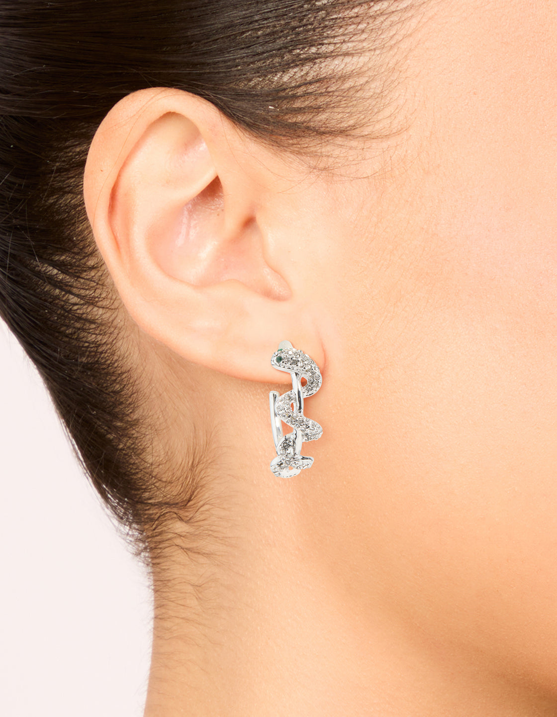 Silver Diamante Snake Hoop Earrings