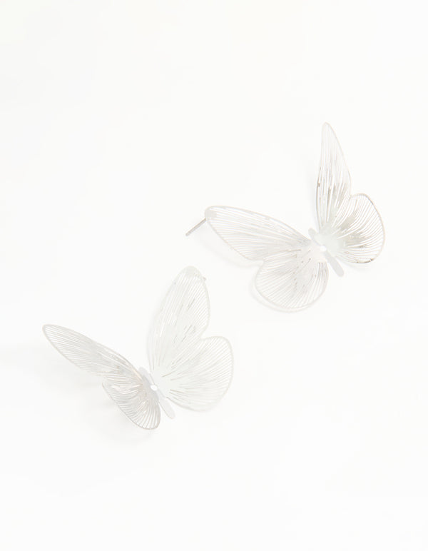 Silver Large Butterfly Stud Earrings