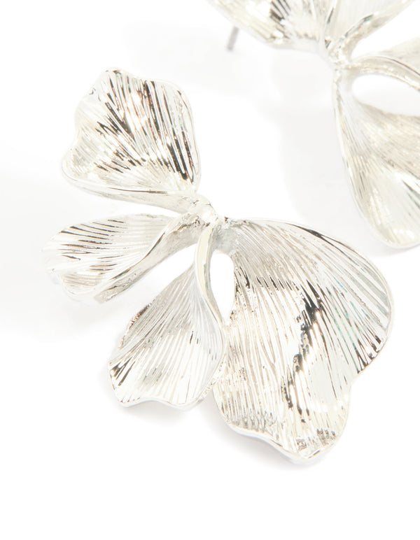 Silver Leaf & Floral Stud Earrings