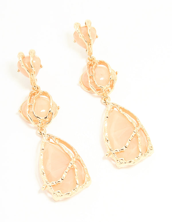 Gold Pink Acrylic Wrapped Drop Earrings