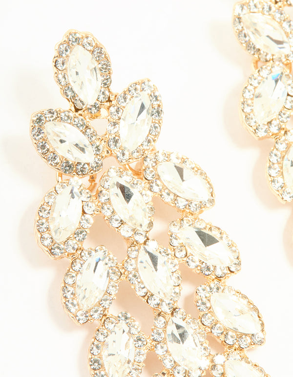 Gold Diamante Marquise Statement Drop Earrings