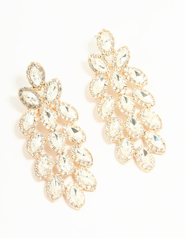 Gold Diamante Marquise Statement Drop Earrings