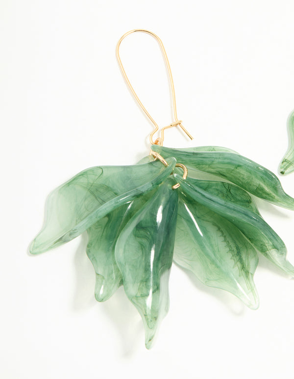 Green Acrylic Petal Cluster French Hook Earrings