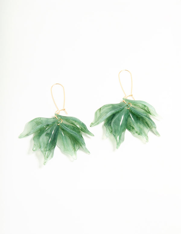 Green Acrylic Petal Cluster French Hook Earrings
