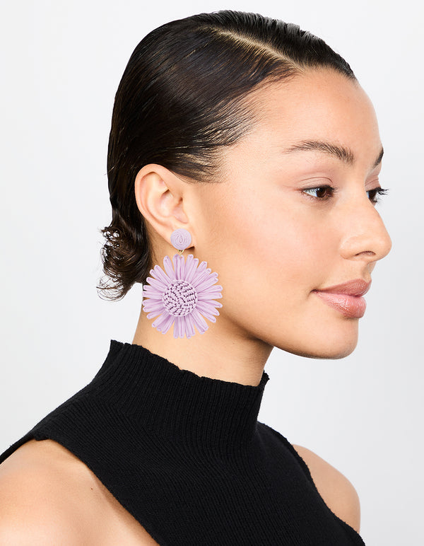 Purple Raffia Flower Drop Earrings