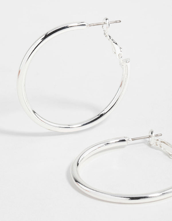 Silver Narrow Hinged Hoop Earrings