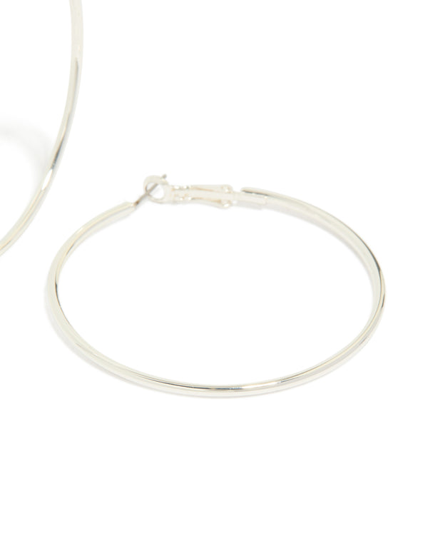 Silver Plain Thin Hoop Earrings