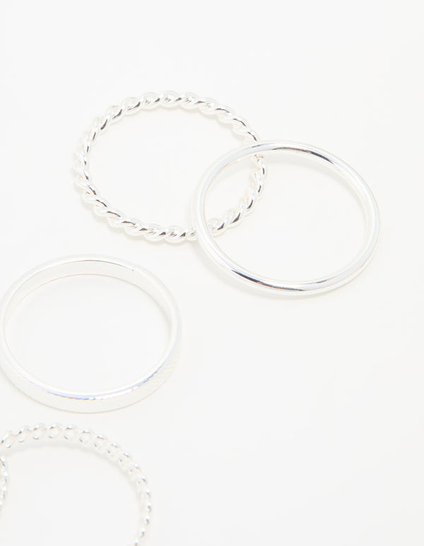 Silver Thin Twisted Stacking Rings 6-Pack