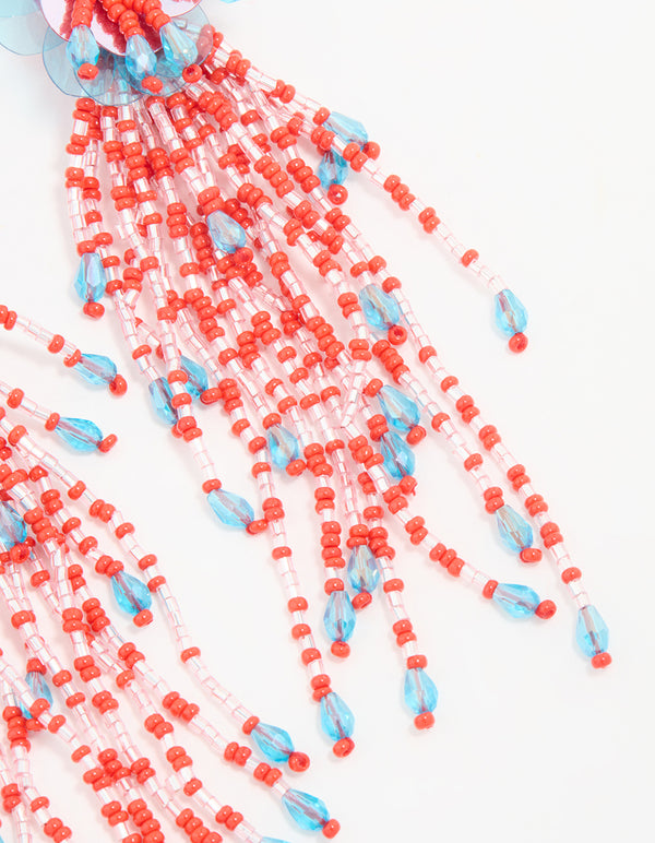 Pink Beaded Flamingo Tail Drop Earrings