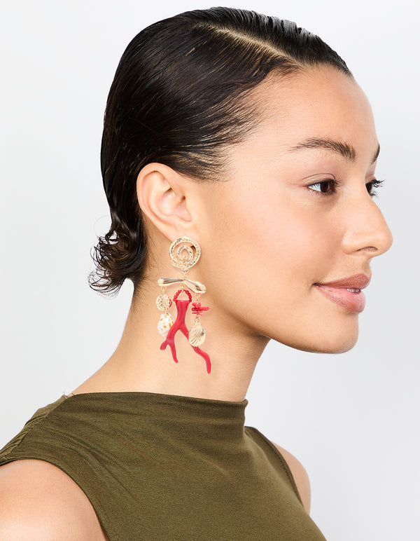 Gold Marble Coral Shell Drop Earrings
