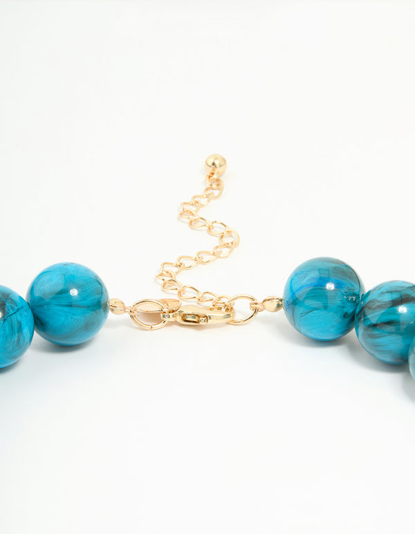 Gold Turquoise Acrylic Beaded Necklace