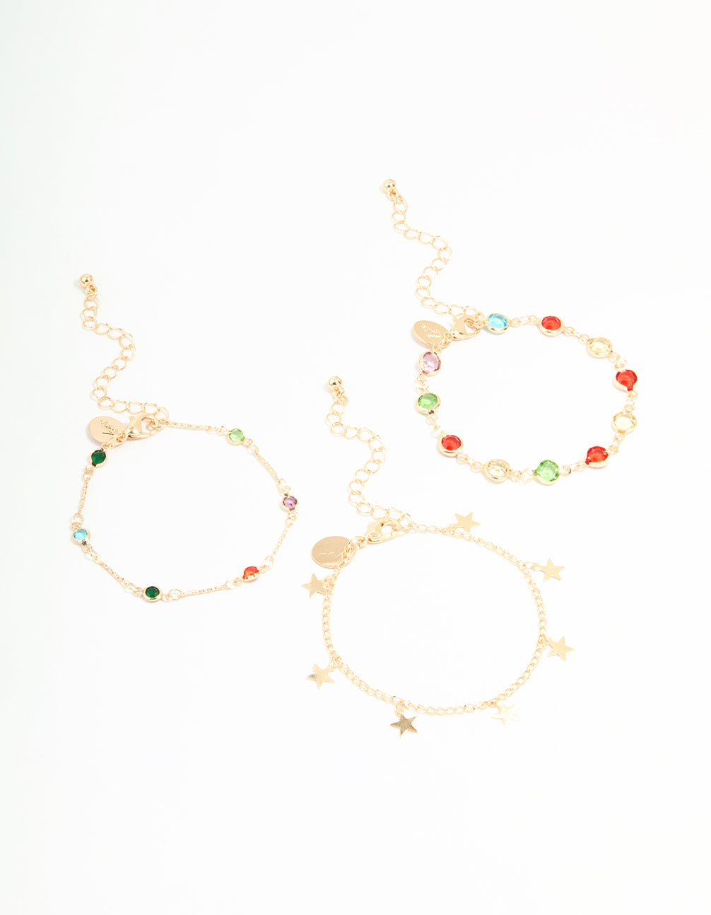 Gold Multicoloured Gem & Star Bracelets 3-Pack