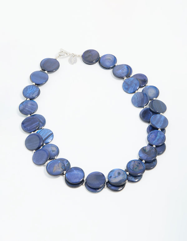Blue Genuine Shell Disc Layered Necklace