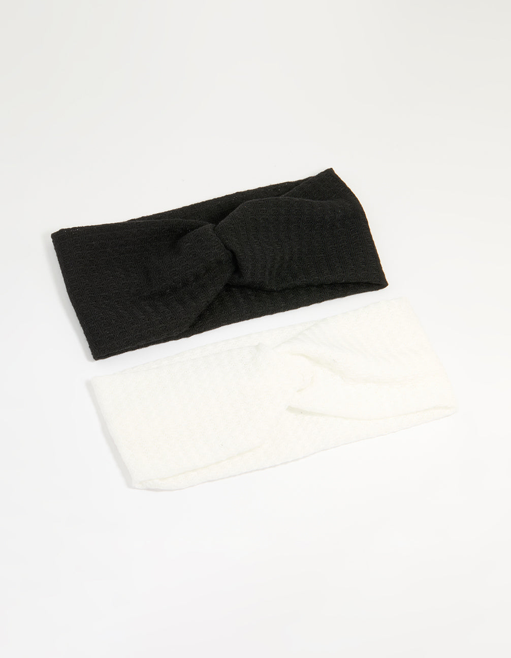 White & Black Fabric Textured Twist Stretch Headbands 2-Pack