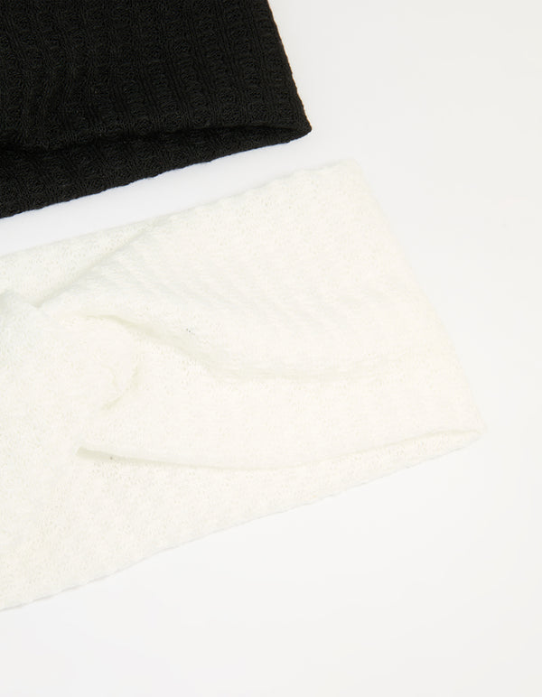 White & Black Fabric Textured Twist Stretch Headbands 2-Pack