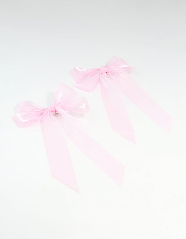 Pink Organza Fabric Large Hair Clips 2-Pack