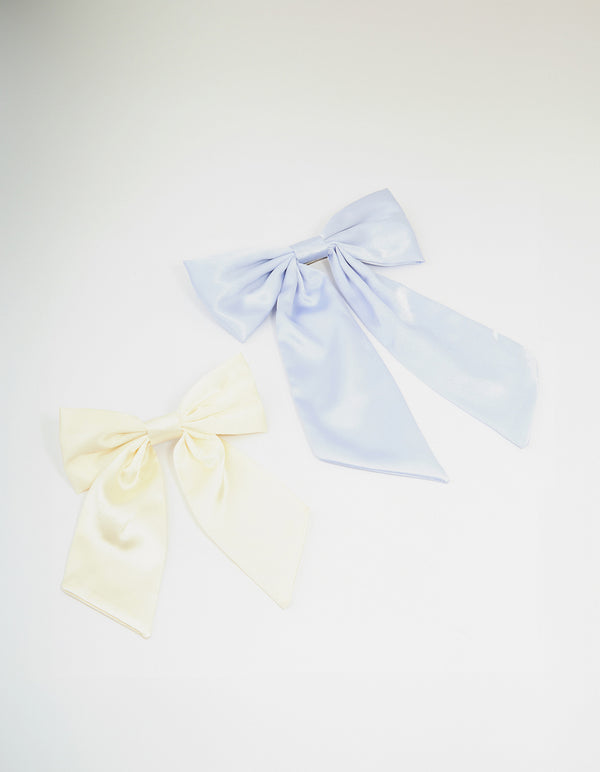 Cream & Blue Fabric Classic Bow Hair Clips 2-Pack