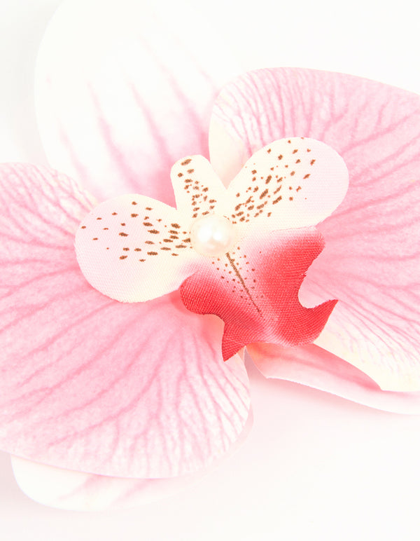 Pink Fabric Orchid Flower Clip