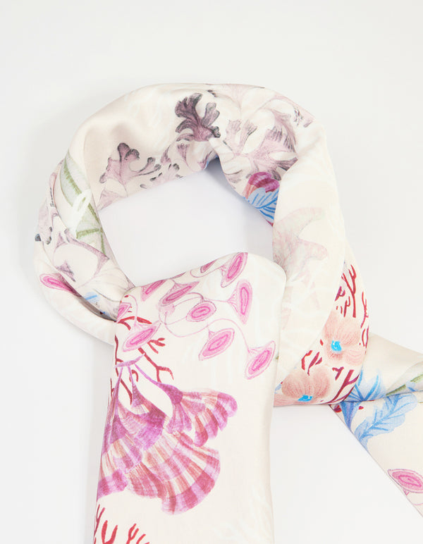 Striped Fish & Floral Print Fabric Scarf
