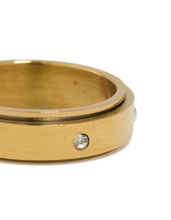 Waterproof Gold Plated Stainless Steel Cubic Zirconia Spinner Ring