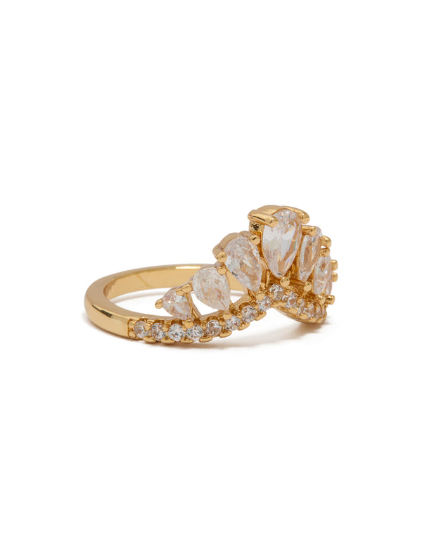Gold Plated Cubic Zirconia Princess Cut Pear Ring