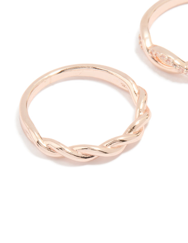 Rose Gold Cubic Zirconia Woven Stacking Rings 2-Pack
