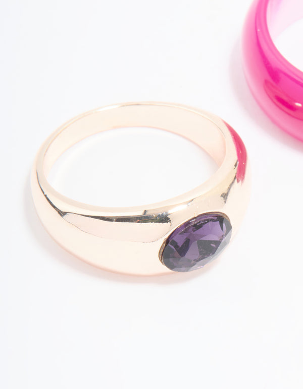 Rose Gold Plated Stone Statement Ring 2-Pack