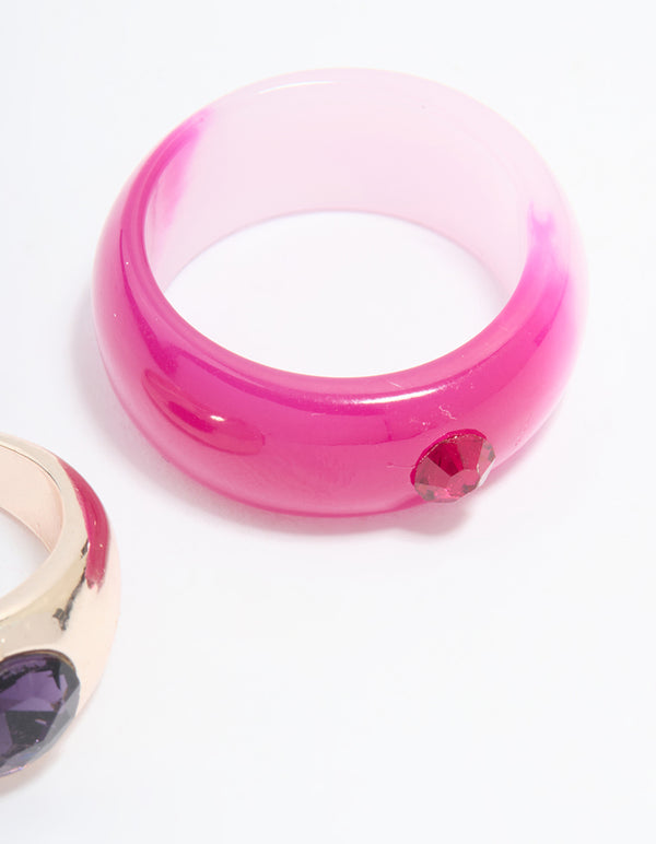 Rose Gold Plated Stone Statement Ring 2-Pack