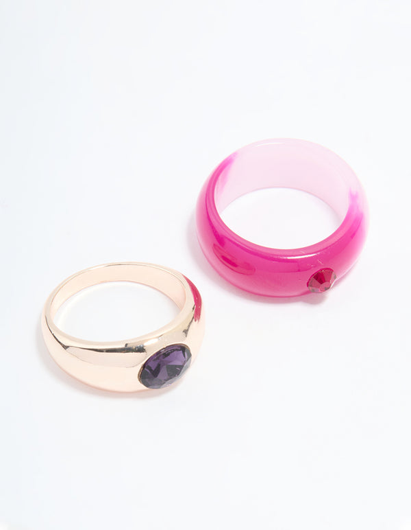 Rose Gold Plated Stone Statement Ring 2-Pack