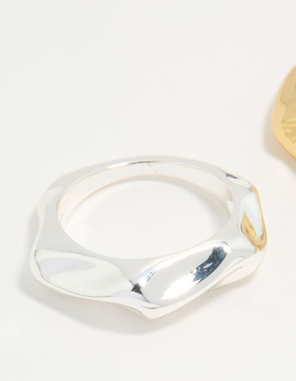 Mixed Metal Textured Rings 2-Pack