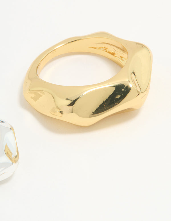 Mixed Metal Textured Rings 2-Pack