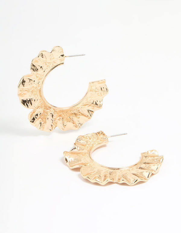 Gold Textured Circle Hoop Earrings
