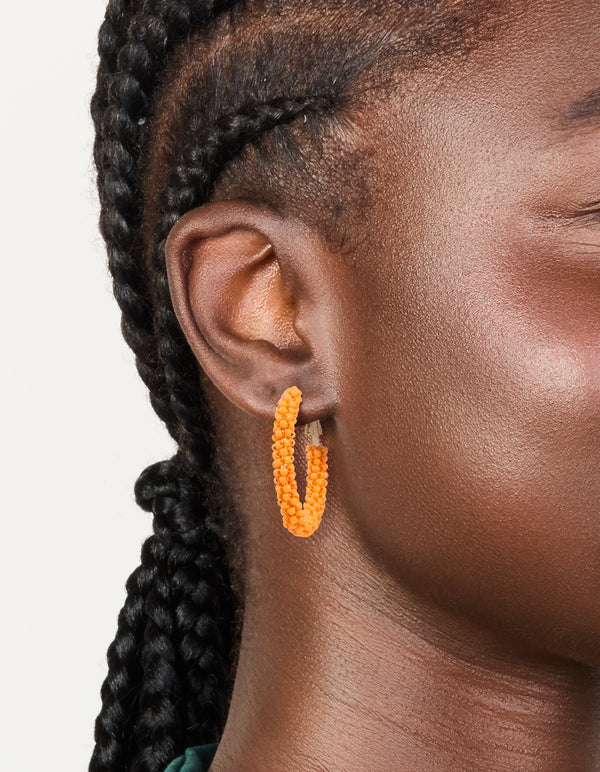 Gold Orange Beaded Hoop Earrings
