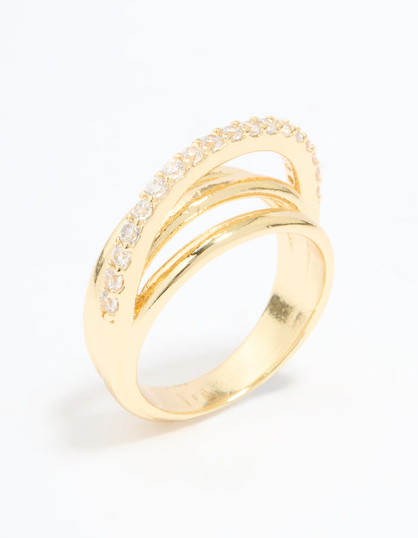 Gold Plated Cubic Zirconia Triple Layer Ring