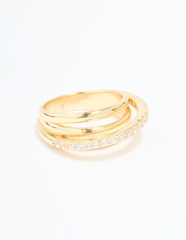 Gold Plated Cubic Zirconia Triple Layer Ring