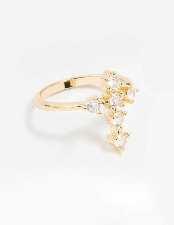 Gold Plated Cubic Zirconia Cross Ring