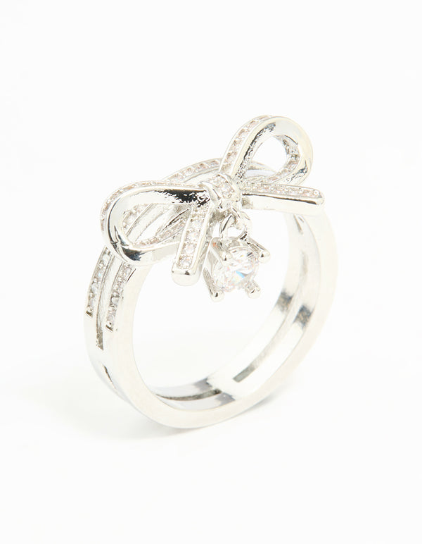 Silver Cubic Zirconia Bow Stacked Ring