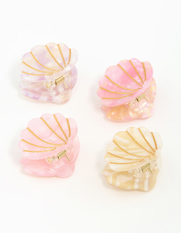 Pink & Cream Acrylic Mini Shell Claw Clips 4-Pack