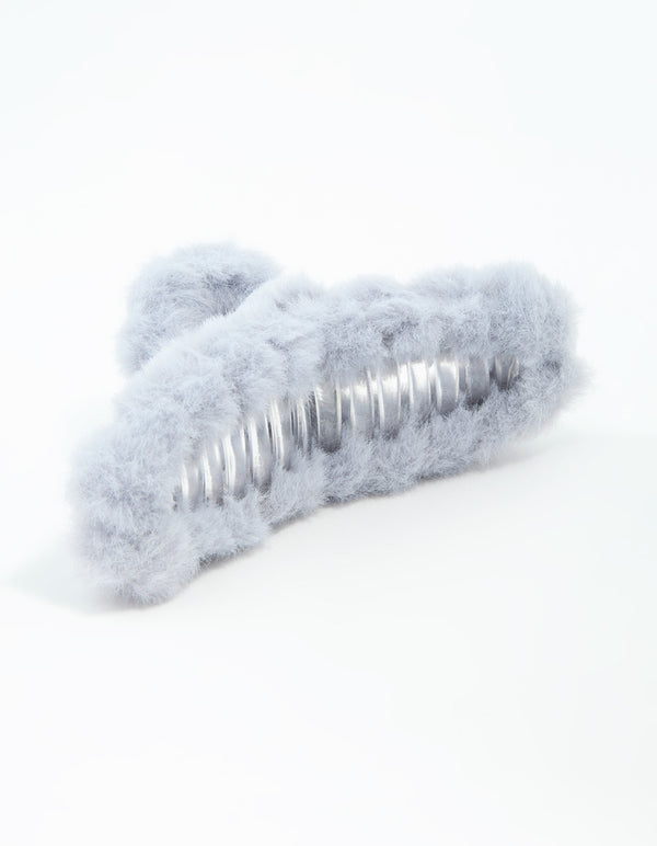 Grey Faux Fur Fabric Claw Clip