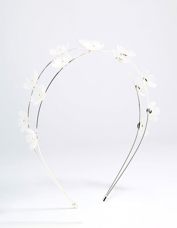 Silver Pearl Small Flower Headband