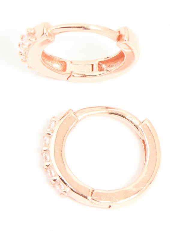 Rose Gold Plated Sterling Silver Cubic Zirconia Hoop Earrings