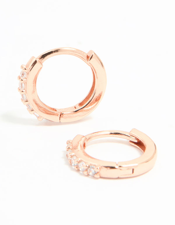 Rose Gold Plated Sterling Silver Cubic Zirconia Hoop Earrings