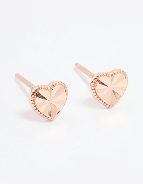 Rose Gold Plated Sterling Silver Textured Heart Stud Earrings