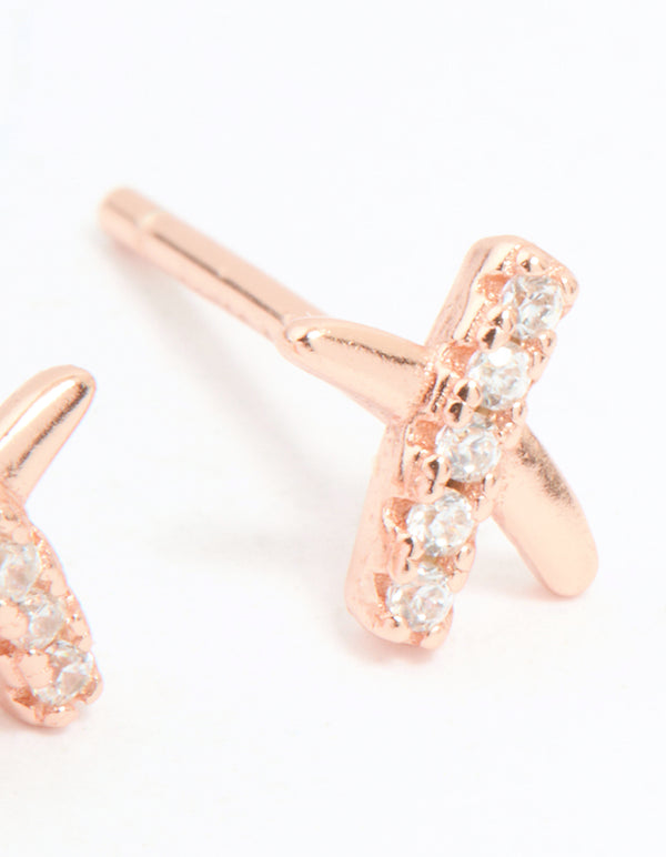 Rose Gold Plated Sterling Silver Cubic Zirconia Cross Earrings