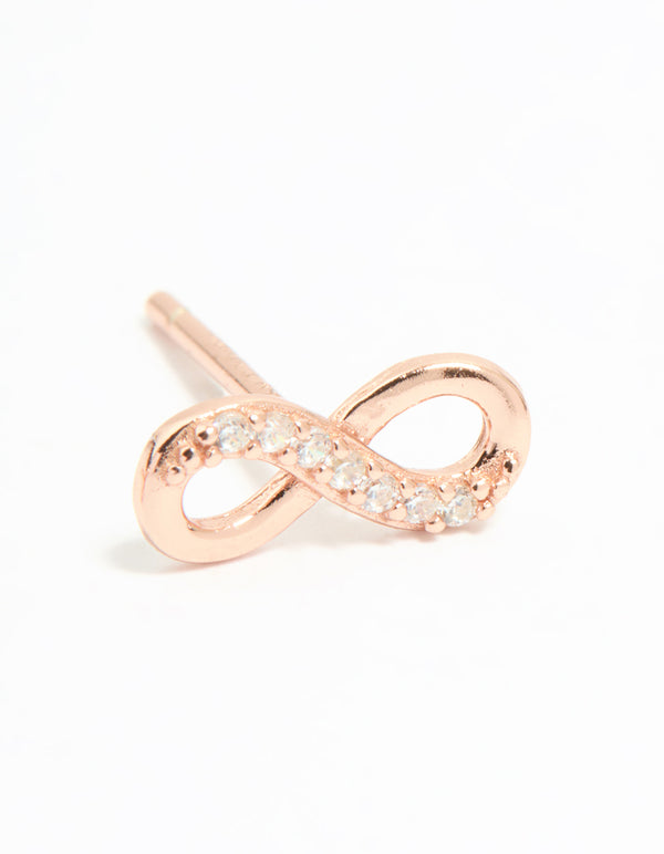 Rose Gold Plated Sterling Silver Cubic Zirconia Infinity Stud Earrings