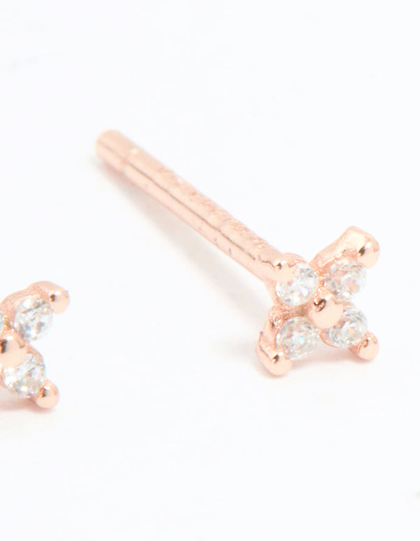 Rose Gold Plated Sterling Silver Cubic Zirconia Baby Flower Stud Earrings