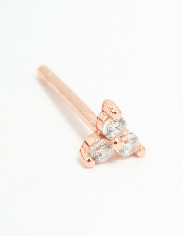 Rose Gold Plated Sterling Silver Cubic Zirconia Triangle Stud Earrings