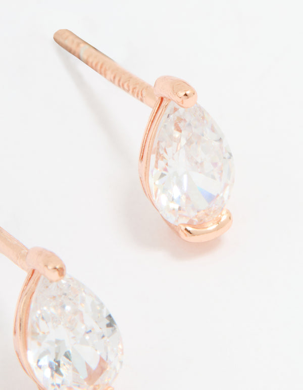 Rose Gold Plated Sterling Silver Cubic Zirconia Pear Stud Earrings